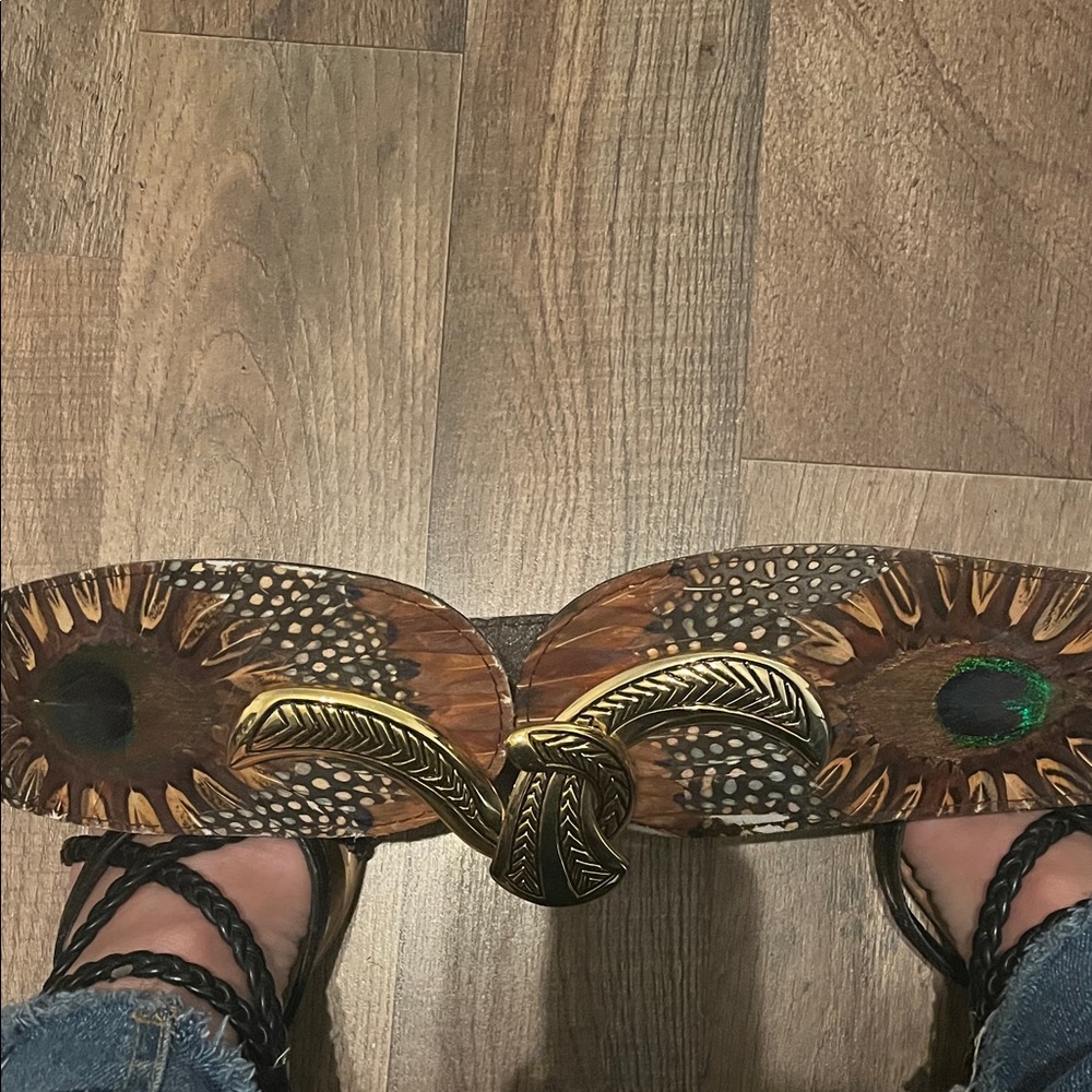 Genuine peacock, feathers ,and leather belt!